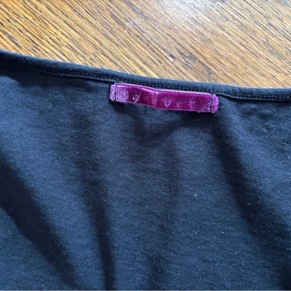 Vintage EUC VELVET size S black 3/4 sleeve top, scoop neck, embroidery, cotton - Picture 5 of 7